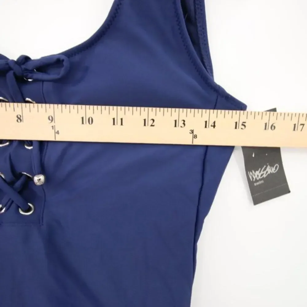 Mossimo Blue Lace-Up One Piece Swimsuit Scoop Neck Size Small NWT - Picture 5 of 8